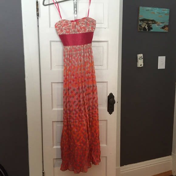 BCBGMaxAzria Raspberry Silk Printed Gown Size 0 - Picture 1 of 4
