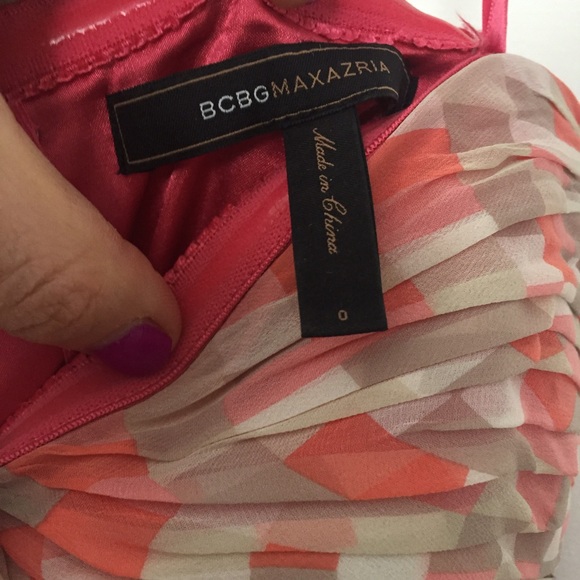 BCBGMaxAzria Raspberry Silk Printed Gown Size 0 - Picture 4 of 4