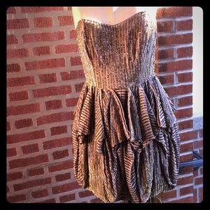 French connection beige gold sequin bubble dress