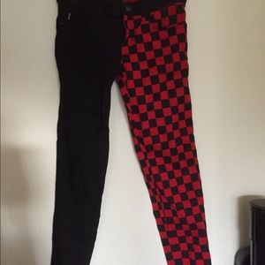Red and Black Checkered Split Leg Jeans