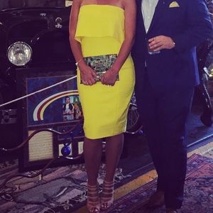 Yellow strapless pencil dress