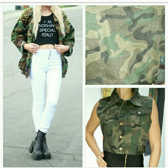 Jackets & Blazers - Army print crop vest NWT