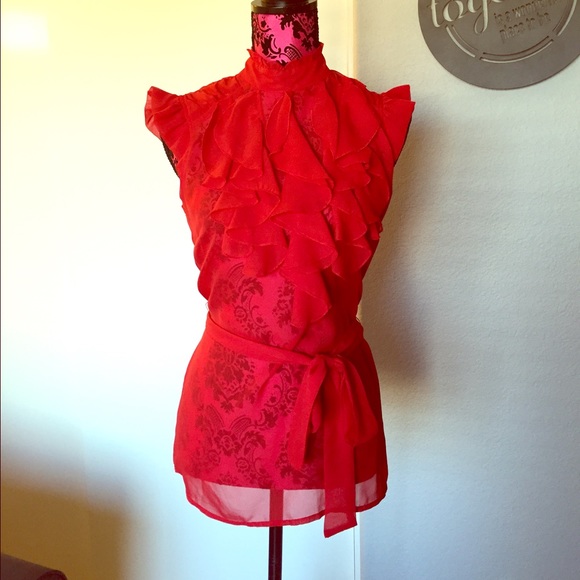 Red sheer Shirt with ruffles
