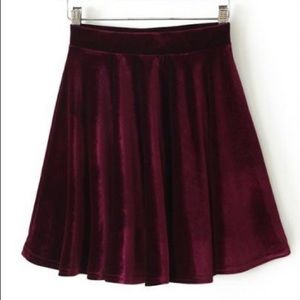 Wine Red Velvet Pleated Skirt