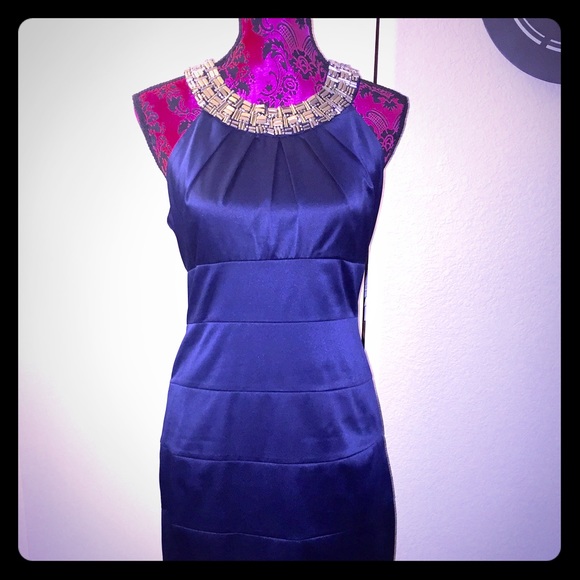 Navy blue cocktail dress with jewlery