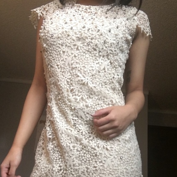 Cream Lace Pearl Dress