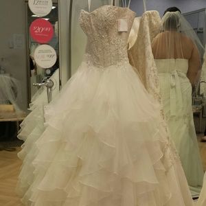 Oleg Cassini Strapless Ruffled Skirt Wedding Dress