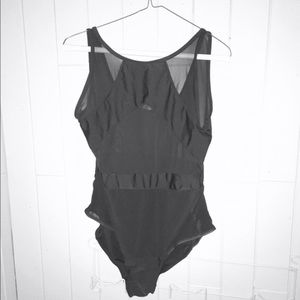 Black mesh one piece swimsuit