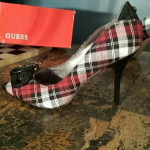 Guess Open-toe Plaid Heels