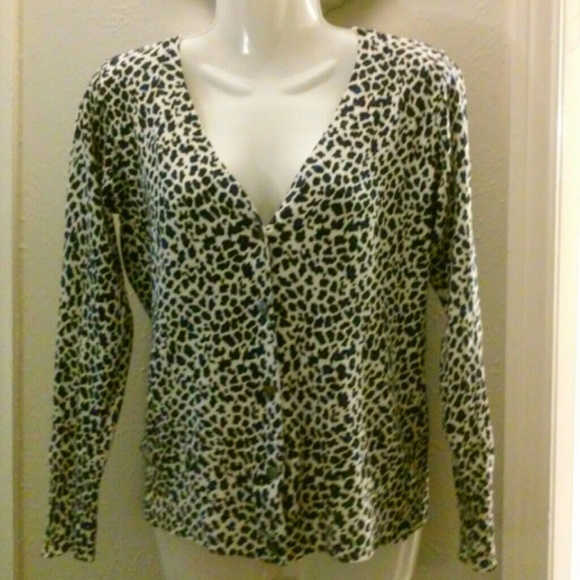 Leopard print knit cardigan sweater