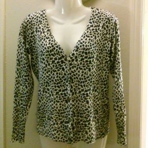 Leopard print knit cardigan sweater