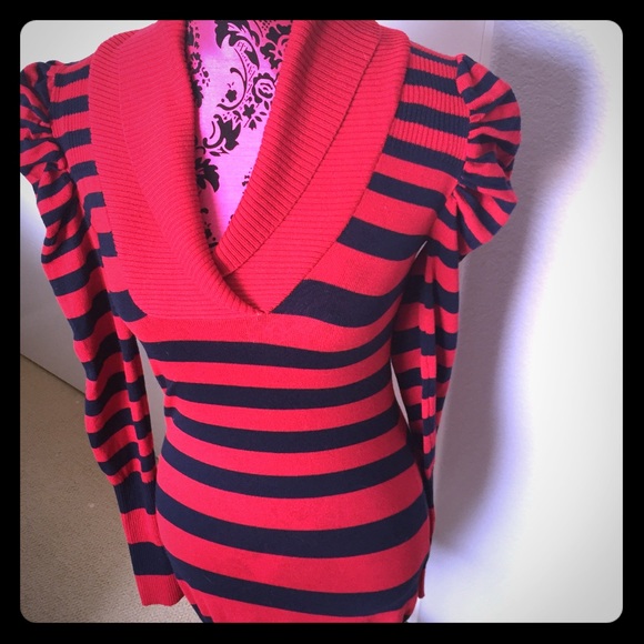 Red blue stripped dress