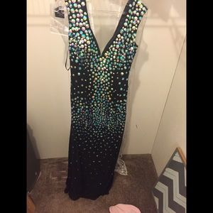 Black crystal prom dress