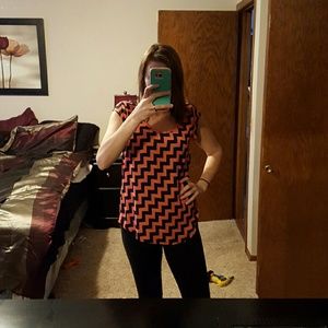 Coral and blue sleeveless blouse