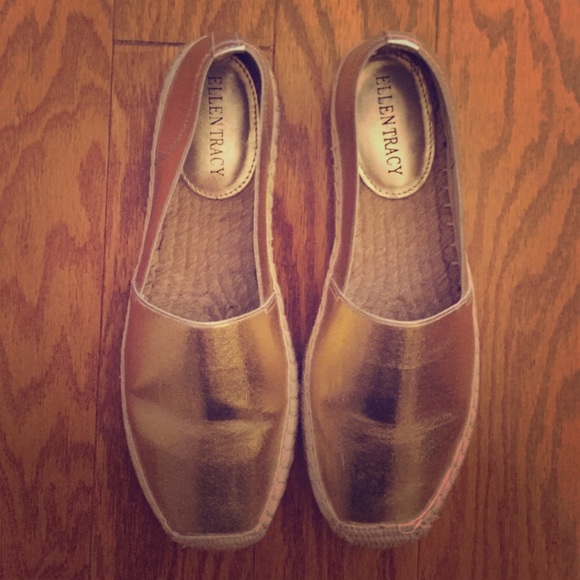 Ellen Tracy Shoes - {Ellen Tracy} Metallic Gold Espadrille Flats