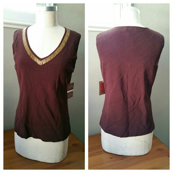 NWT Cable & Gauge Sleeveless Brown Knit - Picture 1 of 3