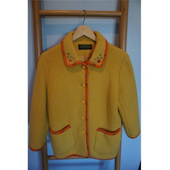 Vintage Yellow Coat with Embroidery Detail