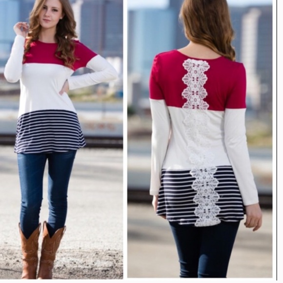 Tops - •striped lace tunic•