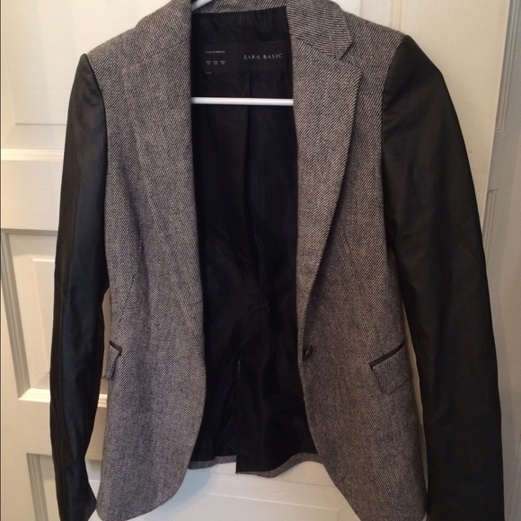 Zara Cotton and Leather Blazer