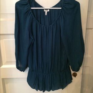 Joie Teal Sheer 3/4 Sleeve Top