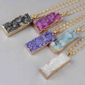 Druzy Stone Pendant Necklace 18k Gold Plated