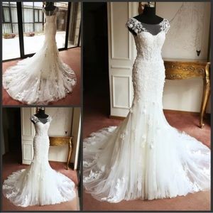 Pure white Lace fishtail wedding dress