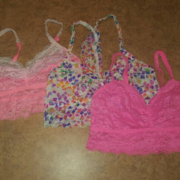 3 VS Pink Lace Bralettes