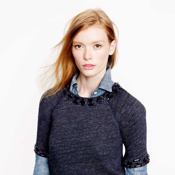 J. Crew Sweaters - J Crew Jeweled Short Sleeve Sweatshirt