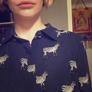 Alice and Olivia silk zebra blouse in navy