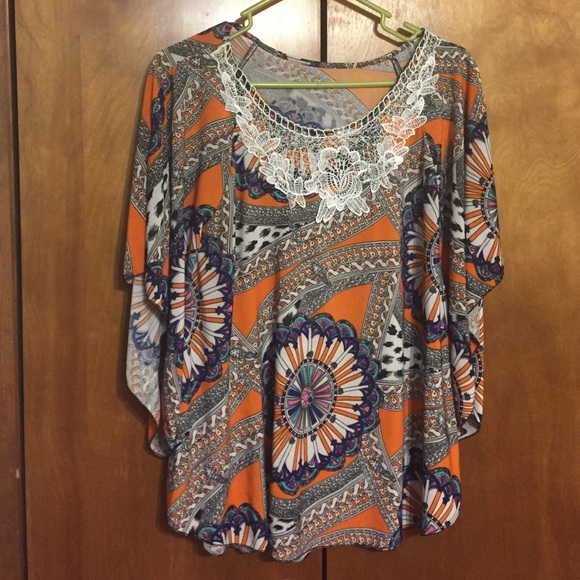 Orange multi dolman sleeve top XL