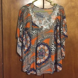Orange multi dolman sleeve top XL