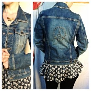 Joomi Joolz Studded Denim Jean Jacket Peace Sign