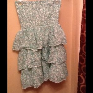 Mint Green flower/ruffle strapless dress