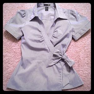 Pinstriped Cap-Sleeved Blouse