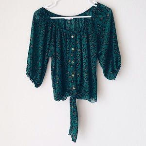 • new • Emerald Leopard Print Tie Blouse