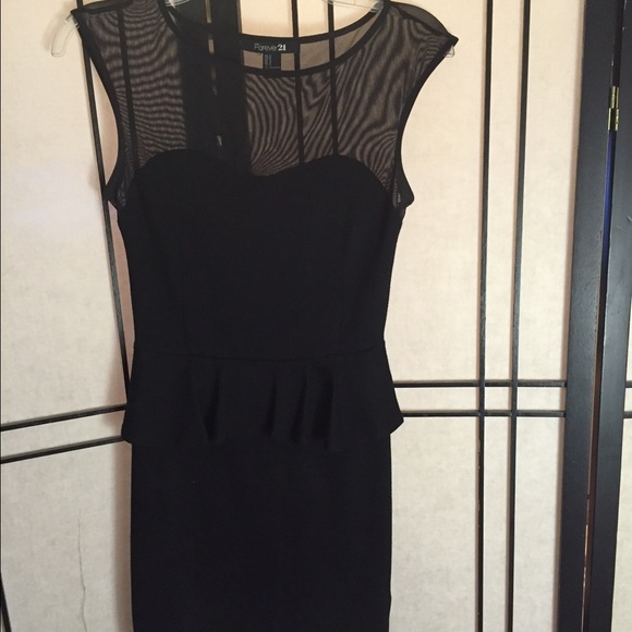 Black peplum mesh bodycon dress
