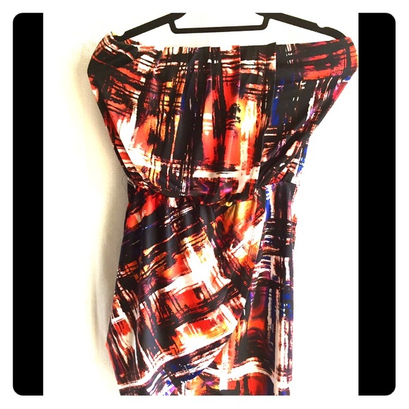Short colorful draped dress.