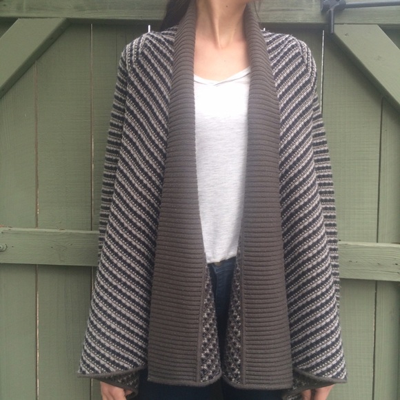 Paul & Joe gray striped knit long cardigan sweater