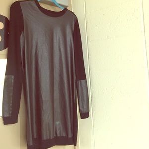 Topshop Black Faux Leather Panel Sweater Dress