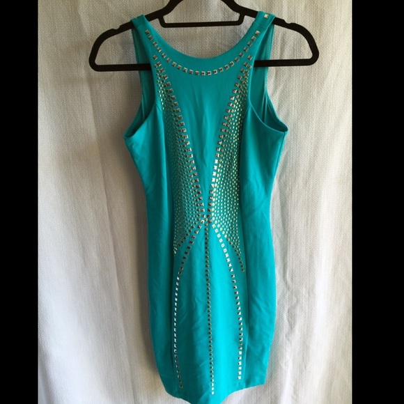 Sexy teal studded dress with low V back