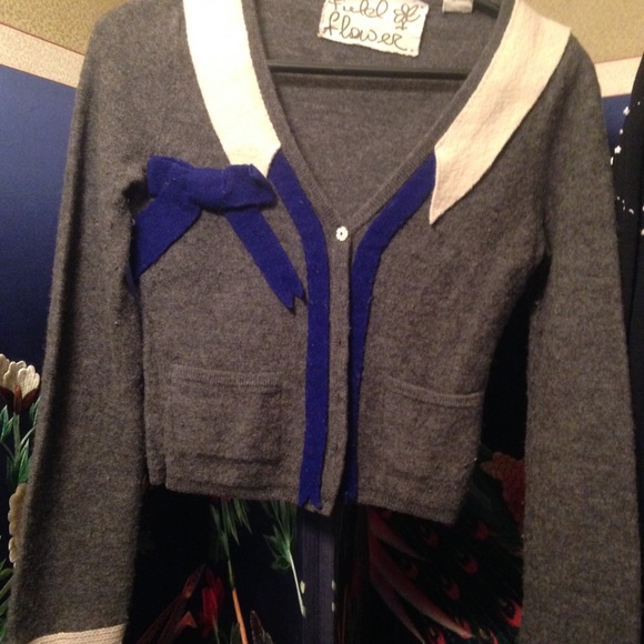 ANTHROPOLOGIE FIELD FLOWER CARDIGAN SWEATER GRAY