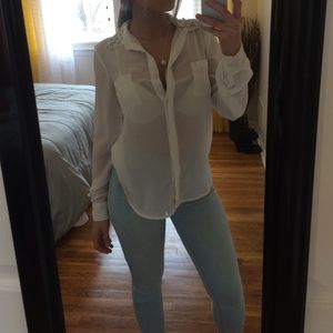White See Through Button Down Shirt