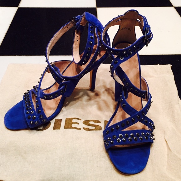Diesel Atomic Blondie Rivette blue suede heel Sz39 (8.5/9 US)