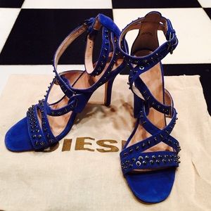 Diesel Atomic Blondie Rivette blue suede heel Sz39 (8.5/9 US)
