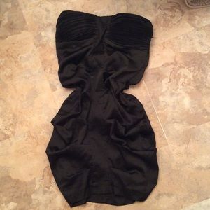 Satin, tight little black dress