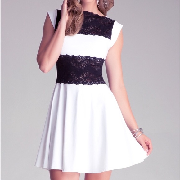 Bebe Lace Panel Midriff Dress