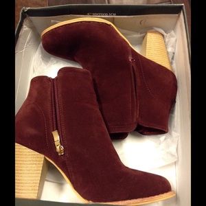 Wine faux suede booties
