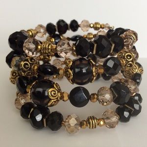 ***SOLD** Black crystals and Gold Wrap Bracelet ❤️