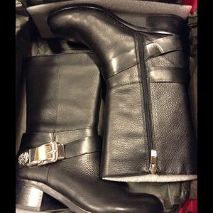 Vince Camuto black leather moto-boots
