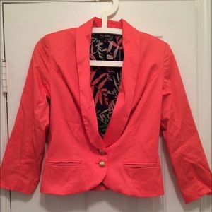 Coral Blazer with Gold Buttons and Floral Lining